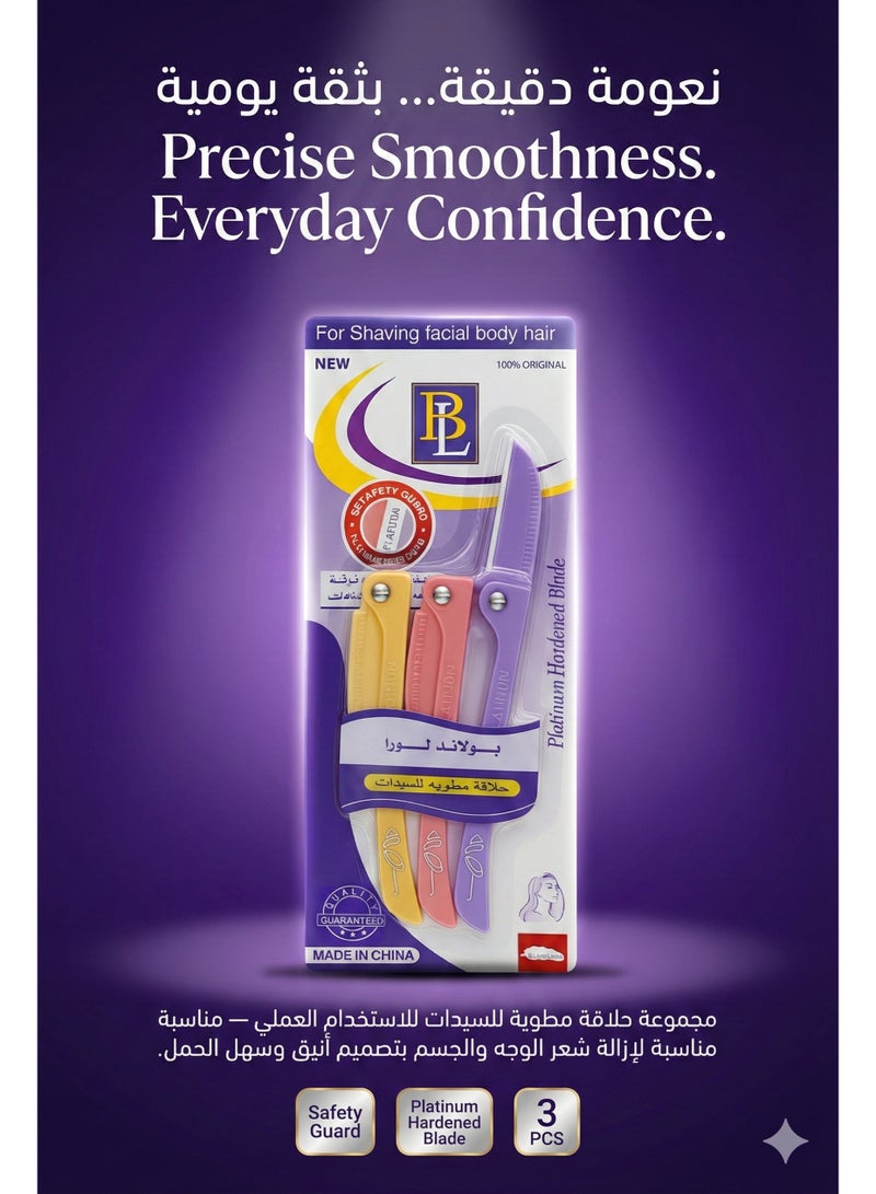 BOLAND LAURA Blend Laura Premium Women’s Facial & Body Hair Razor Set – Safe Stainless Steel Blades with Ergonomic Handle (3-Pack) - Image 2